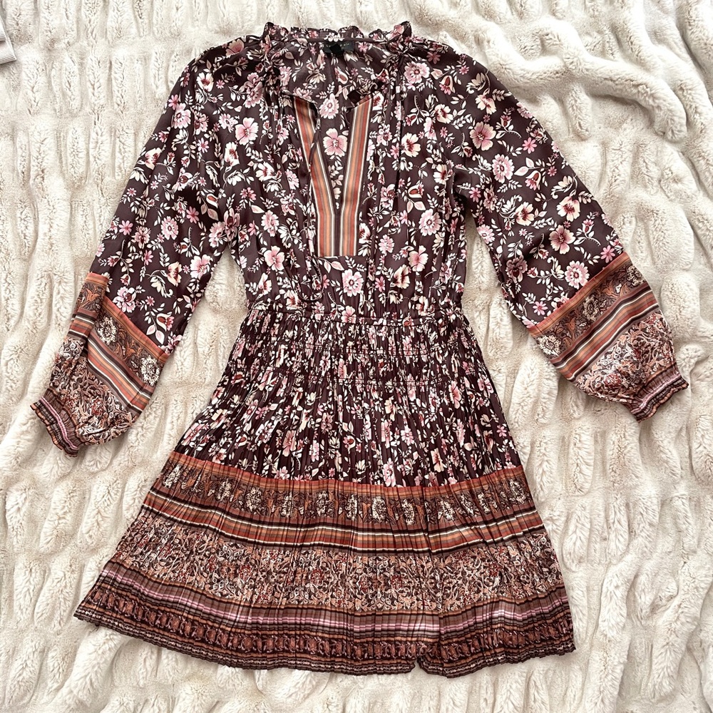 Anthropologie current air pleated satin floral dress